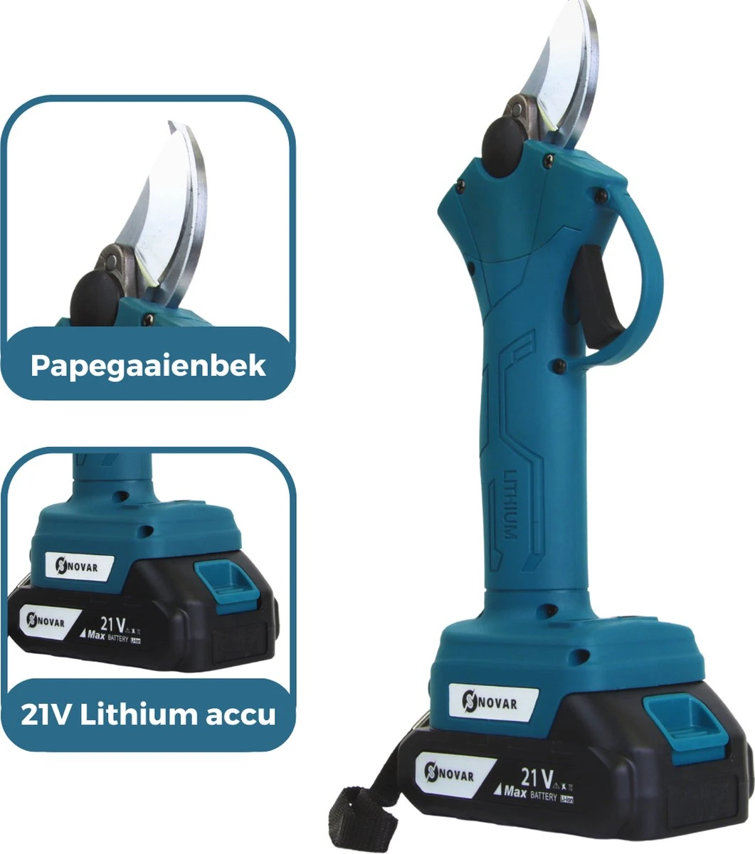NovarGarden® Elektrische Snoeischaar NG1 - 2x Accu - Elektrisch - Takkenschaar - Op Batterij - 28mm 7 NovarGarden® Elektrische Snoeischaar NG1 - 2x Accu - Elektrisch - Takkenschaar - Op Batterij - 28mm - Afbeelding 7