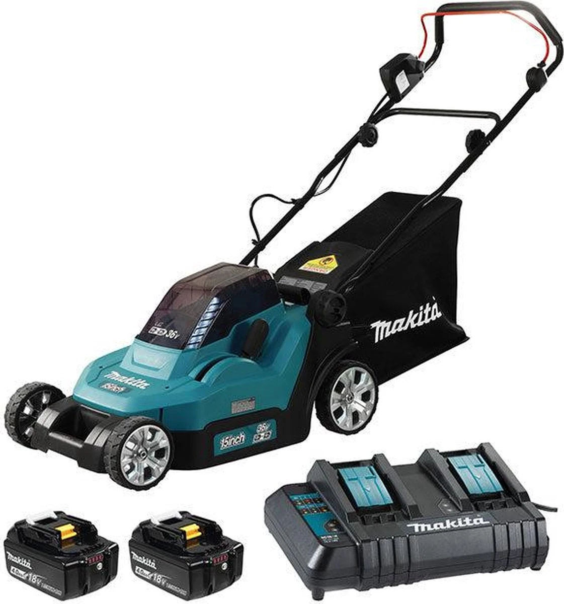 Makita Grasmaaier - DLM382CM2 - 2x18 V - 38 Cm - Incl. 4,0 Ah Accu (2 St) En Duolader 8 Makita Grasmaaier - DLM382CM2 - 2x18 V - 38 Cm - Incl. 4,0 Ah Accu (2 St) En Duolader - Afbeelding 8