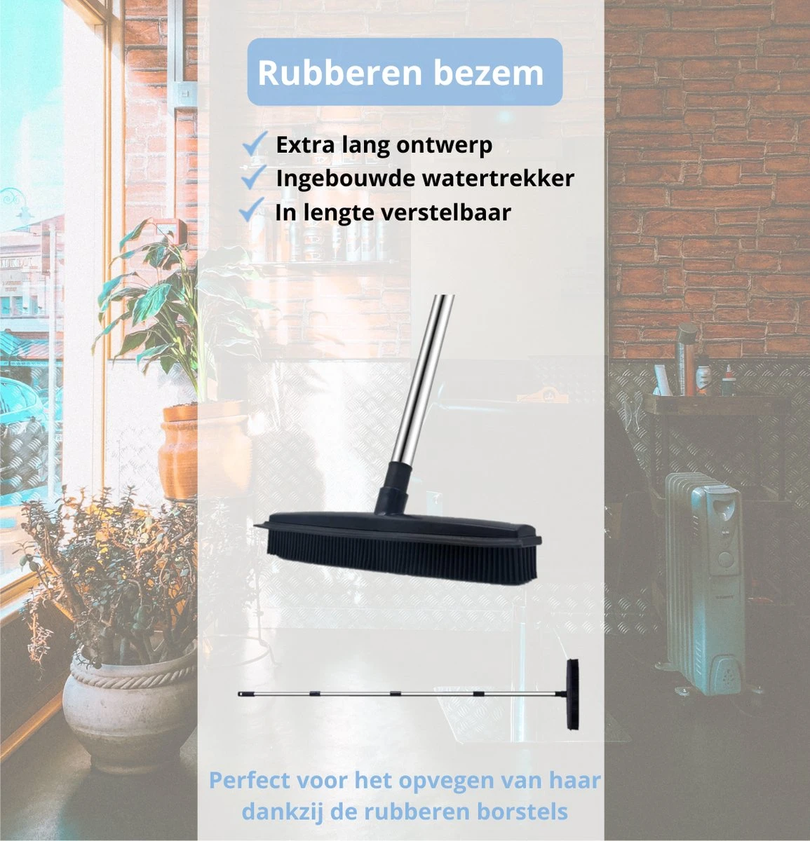 De Blaffende Kat 2 In 1 Rubberen Bezem – Bezem Binnen & Buiten – Vloerwisser Met Steel - Vloertrekker – Veger - Extra Lang 160cm 2 De Blaffende Kat 2 In 1 Rubberen Bezem – Bezem Binnen & Buiten – Vloerwisser Met Steel - Vloertrekker – Veger - Extra Lang 160cm - Afbeelding 2