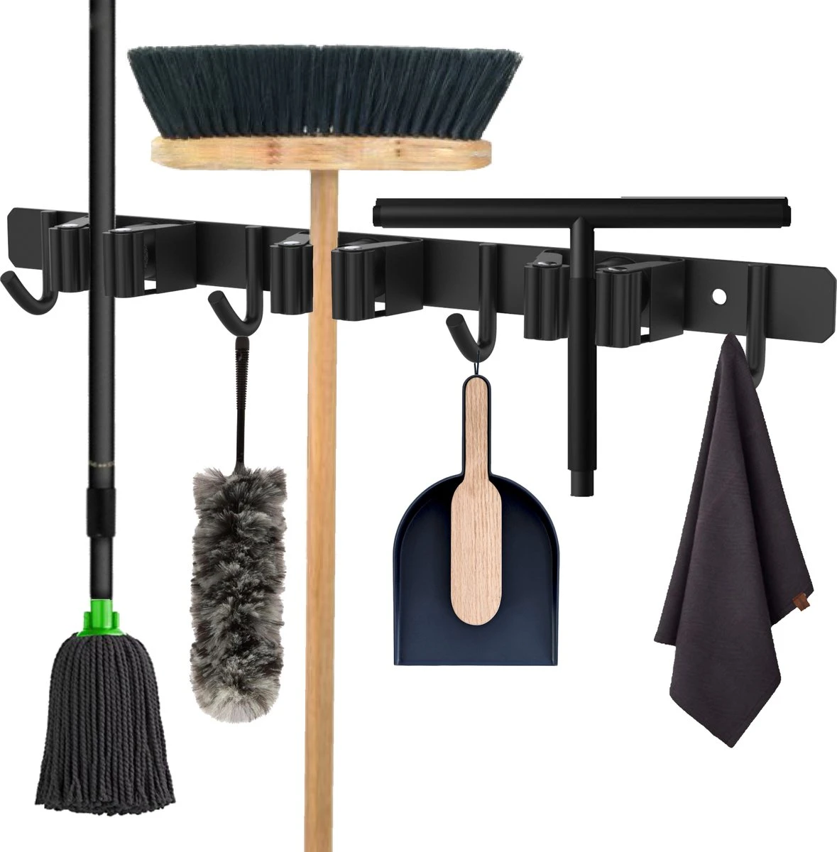 Volcan Bezemhouder - Bezem Ophangsysteem Tuingereedschap - Gereedschapshouder - Zelfklevend - 3M Tape - 3 Houders 4 Haken - RVS Zwart 1 Volcan Bezemhouder - Bezem Ophangsysteem Tuingereedschap - Gereedschapshouder - Zelfklevend - 3M Tape - 3 Houders 4 Haken - RVS Zwart