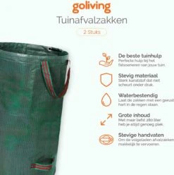 Goliving Tuinafvalzak - Set Van 2- Tuinafvalzakken Opvouwbaar - Tuinzak - Tuinafvalemmer - 2x 280 Liter - Groen -Tuingereedschap Winkel 1195x1200