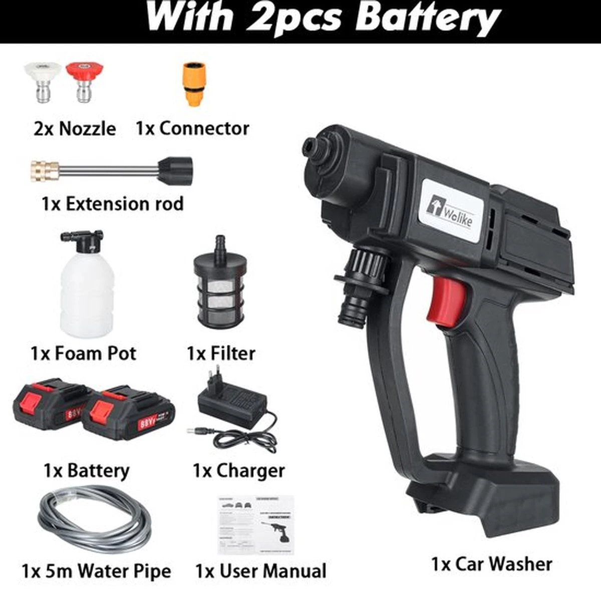 Merkloos Elektrische Accu-Hogedrukreiniger - 20Bar - Multifunctioneel Mondstuk - Draagbaar Oplaadbaar Snoerloos - Reinigingsspuitpistool - Met Rijke Accessoires - Voor Makita 18V-batterij - Voor Auto, Tuin, Terras, Raam (Zwart) 10 Merkloos Elektrische Accu-Hogedrukreiniger - 20Bar - Multifunctioneel Mondstuk - Draagbaar Oplaadbaar Snoerloos - Reinigingsspuitpistool - Met Rijke Accessoires - Voor Makita 18V-batterij - Voor Auto, Tuin, Terras, Raam (Zwart) - Afbeelding 10