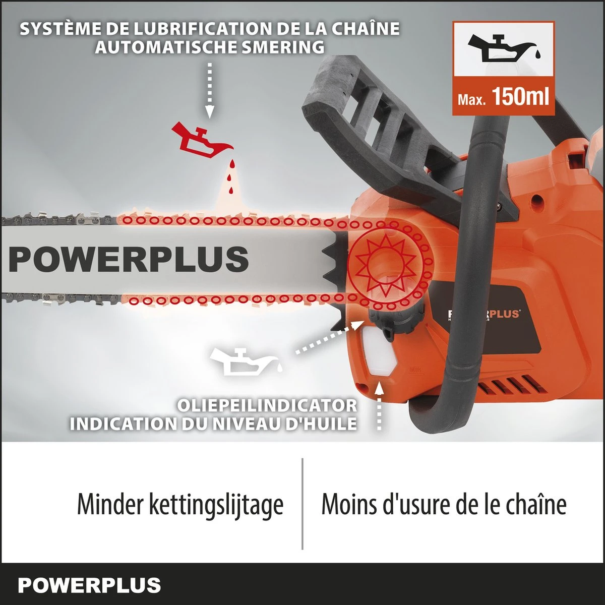 Powerplus Dual Power POWDPGSET33 Accu Kettingzaag - 40V - 30 Cm Zwaardlengte -2x20V Accu -1 X Lader 7 Powerplus Dual Power POWDPGSET33 Accu Kettingzaag - 40V - 30 Cm Zwaardlengte -2x20V Accu -1 X Lader - Afbeelding 7