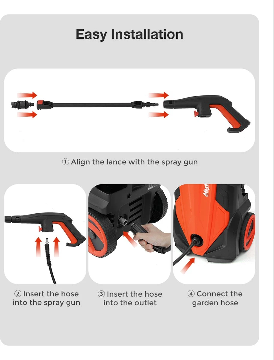 Merkloos Home Hogedrukreiniger - 2100W - 165 Bar - Met Verstelbare Nozzles Slanghaspel 5m Netsnoer 10m Slang - Voor Reiniging Huis Auto Tuin 9 Merkloos Home Hogedrukreiniger - 2100W - 165 Bar - Met Verstelbare Nozzles Slanghaspel 5m Netsnoer 10m Slang - Voor Reiniging Huis Auto Tuin - Afbeelding 9