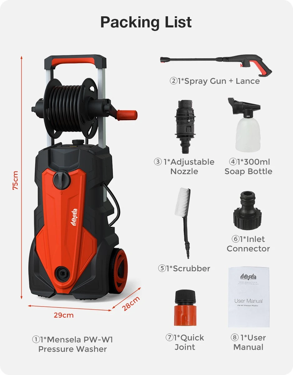 Merkloos Home Hogedrukreiniger - 2100W - 165 Bar - Met Verstelbare Nozzles Slanghaspel 5m Netsnoer 10m Slang - Voor Reiniging Huis Auto Tuin 11 Merkloos Home Hogedrukreiniger - 2100W - 165 Bar - Met Verstelbare Nozzles Slanghaspel 5m Netsnoer 10m Slang - Voor Reiniging Huis Auto Tuin - Afbeelding 11